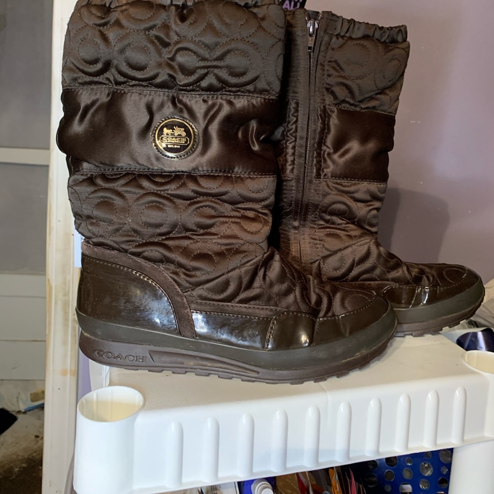 Coach satin brown Drexel winter boots
